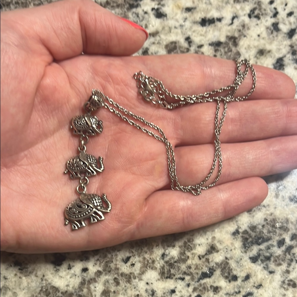 Stacked Silver Elephant Necklace
